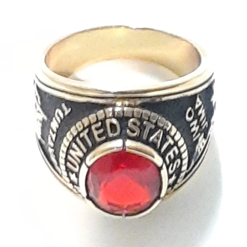 Men's Military Marines Ruby Red Stone Ring, Sz 14